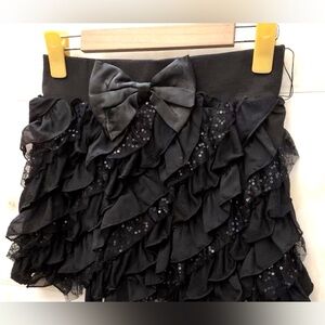 Black Ruffled Mini Skirt with Bow